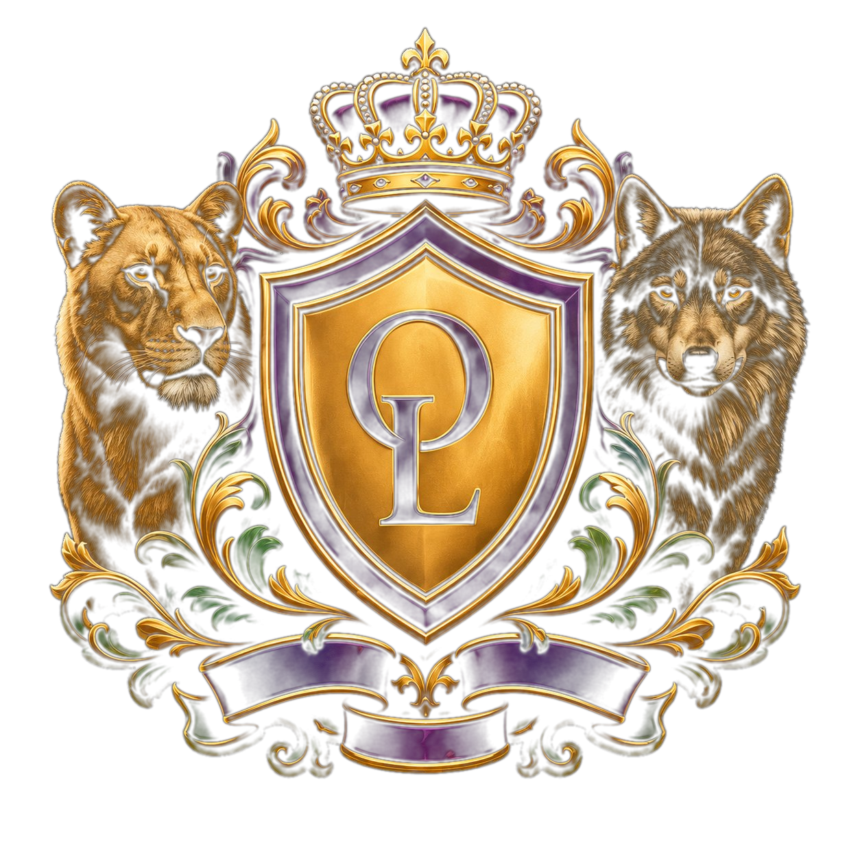 OLAM crest with lioness and wolf
