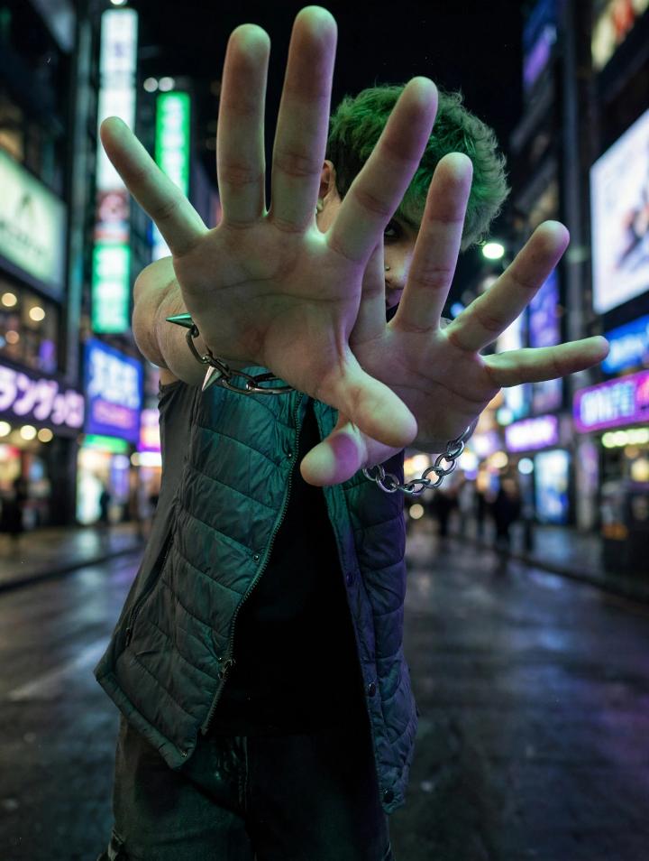 Mellow777 on a neon city street at night