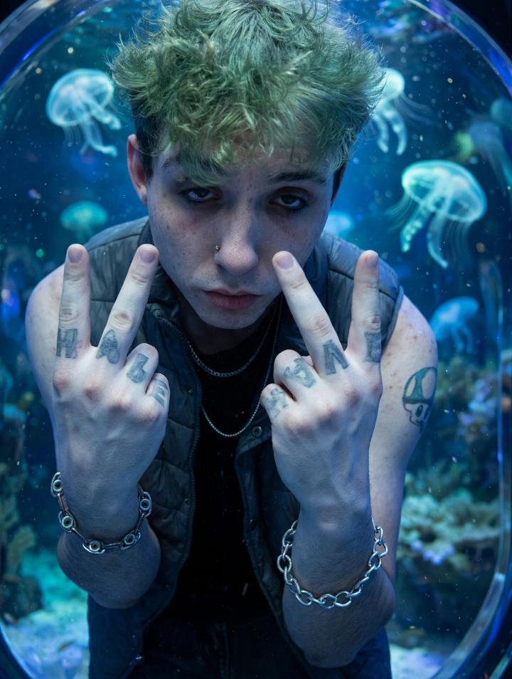 Mellow777 in front of a jellyfish aquarium