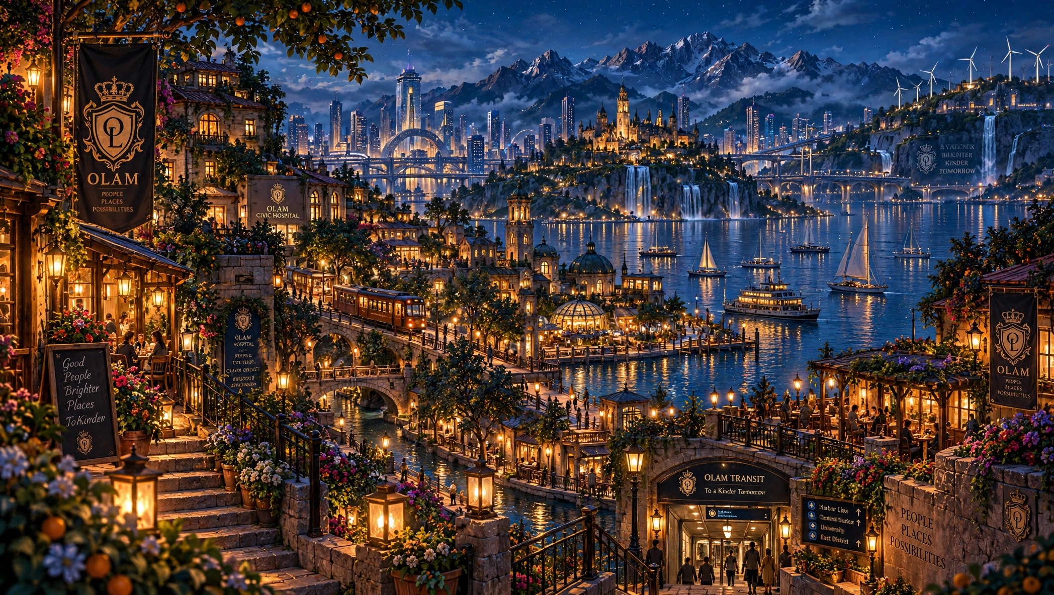 The harbor under a starry night sky